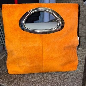 Orange suede hand bag purse